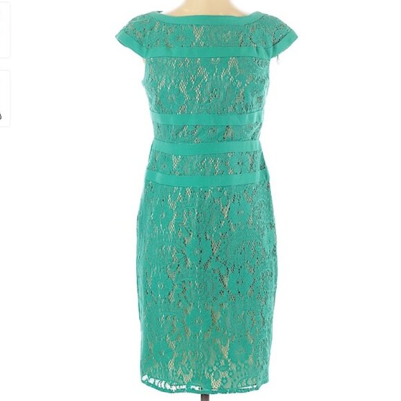 Adrianna Papell Teal Lace Cocktail/Formal Sheath Dress- Sz. 4 - Picture 1 of 6